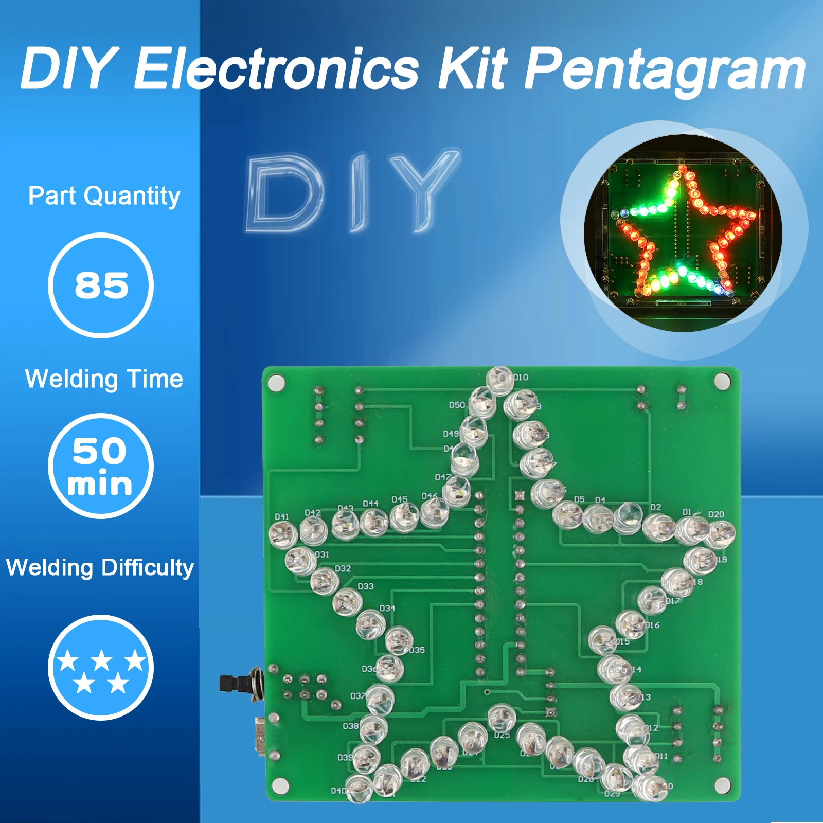 Kit elektronik DIY LED Pentagram lampu air solder proyek praktek komponen las keterampilan Las pelajar batang kereta