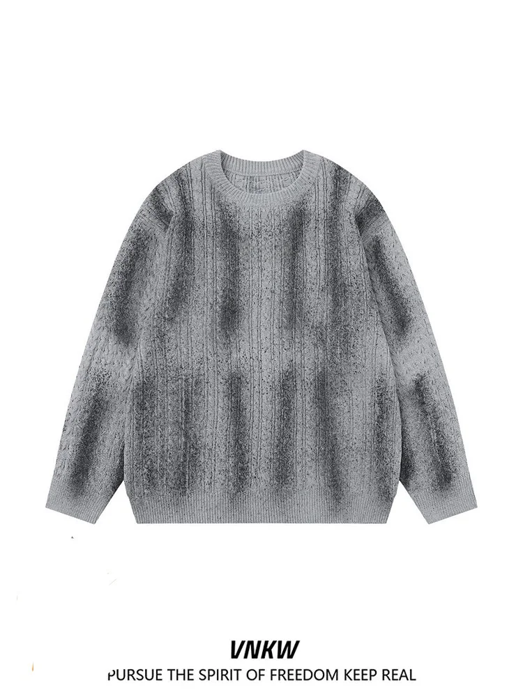 

Ретро-свитер унисекс с эффектом тай-дай и надписями в американском стиле, свободный крой, для пар, осень-зима