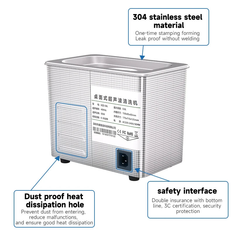 XZZ pulitore ad ultrasuoni 50W 0.8L occhiali gioielli Eletronics cellulare scheda madre pulizia ultrasuoni lavatrice macchina da bagno