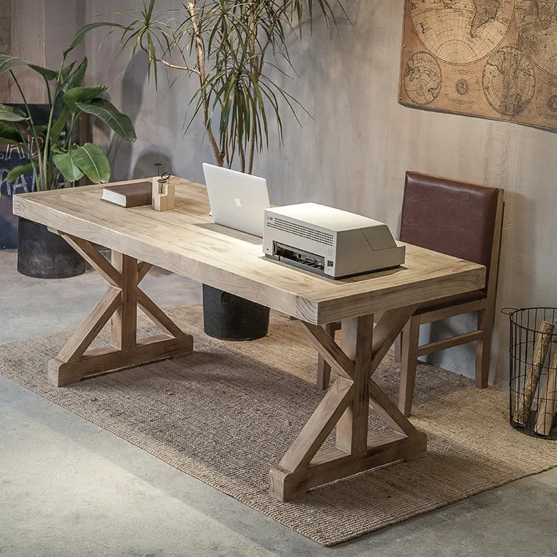 American country retro solid wood living room home dining table desk worktable square conference table computer table desk