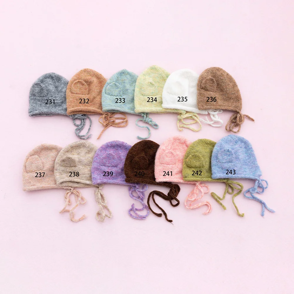 Newborn Photography Cute Knitted Woolen Yarn Animal Ears Cap Handmade Bear Ear Hat Baby Crochet Cap Studio Photo Props Accessory