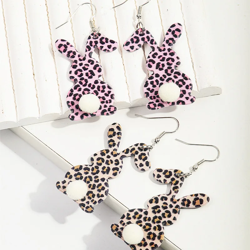 Easter Fashion Leopard Rabbit Acrylic Dangle Earrings for Women Girls Cute Animal Bunny Drop Earring Jewelry Festival Gifts