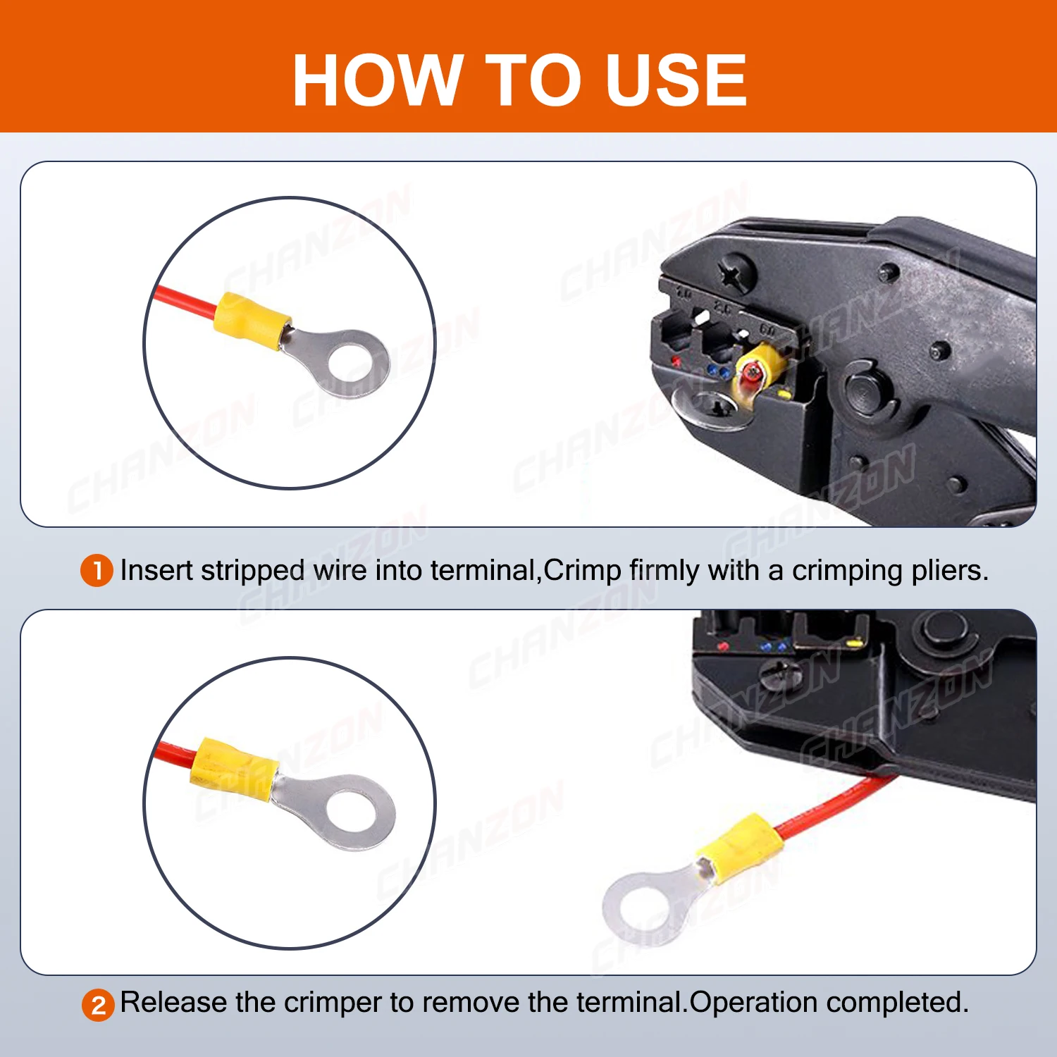 50/100 Uds Rv1.25 Rv2 Rv5 conectores de cable de engarzado de anillo eléctrico terminales de cableado aislados herramienta de engarzado 22-10Awg