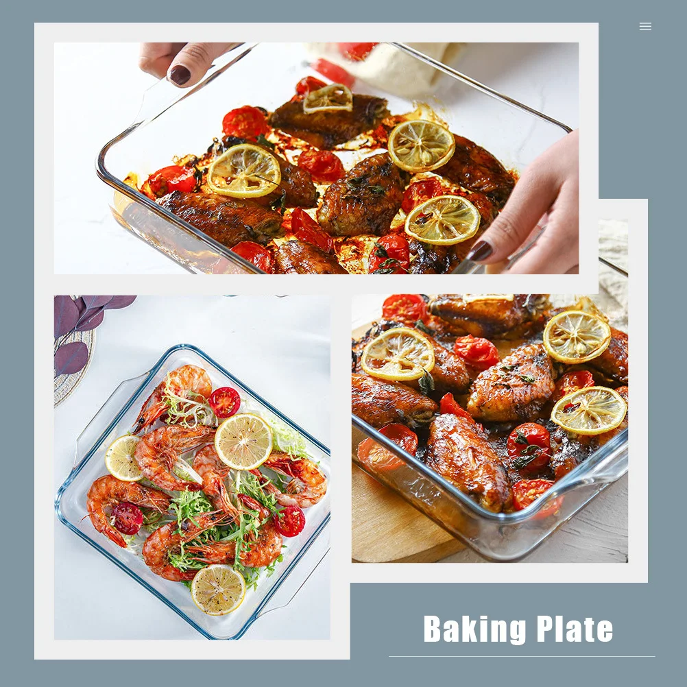 

1Pcs Tempered Glass Pizza Baking Pan Non-Stick Scratch Resistant Practical Household Baking Tray Handle Energy Saving