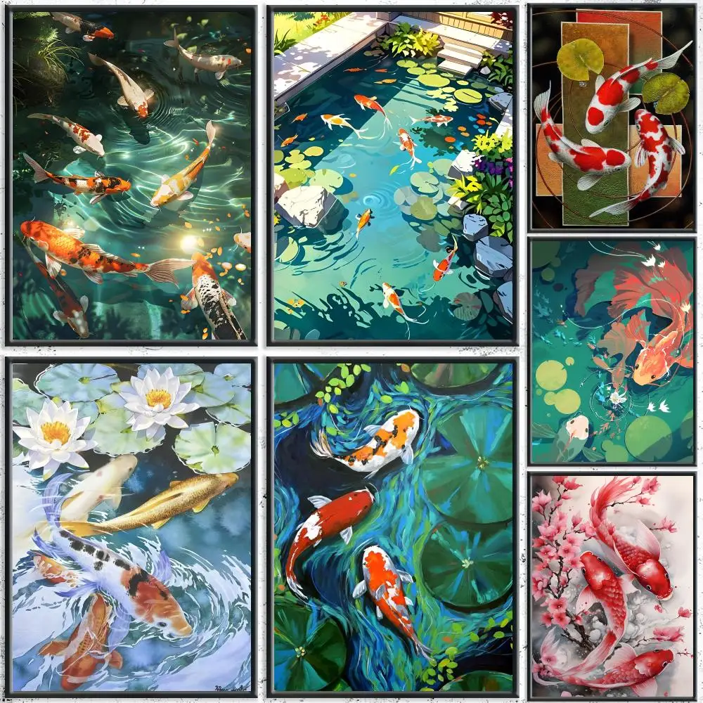 Aesthetic Art Koi Poster HD Self-Adhesive No Residue After Removal Ideal for All Kinds of Wall Decor