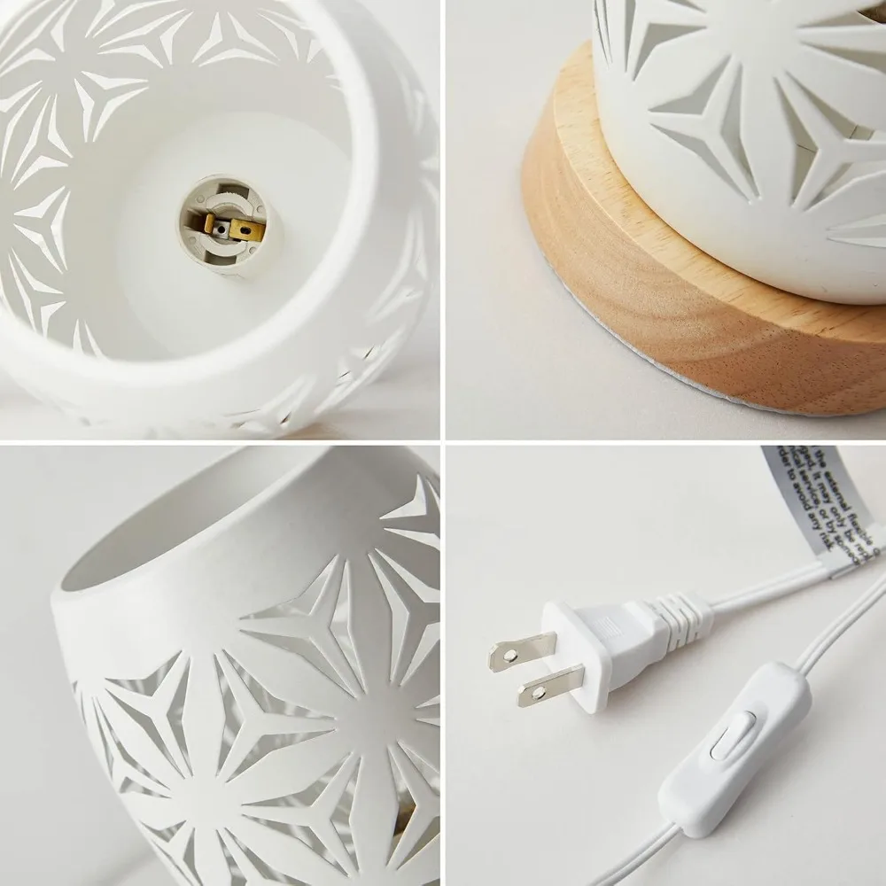 مصباح طاولة بجانب السرير من ouxean، عاكس الضوء المعدني الصغير وقاعدة خشبية، مصباح مكتبي e12 40 وات لغرفة النوم وغرفة المعيشة وديكور المنزل