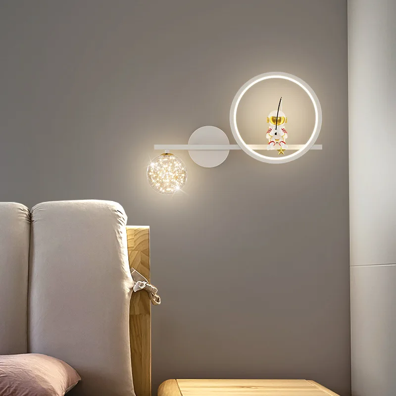 QUASHION-Modern Children Lâmpada de parede, Projetor Estrela, Decoração do quarto LED, Sconce Light, Astronauta, Kid Room, Nordic Luminária