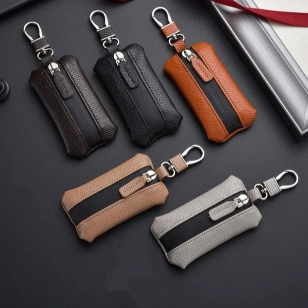 Luxury Car Key Bag Large Capacity Multifunctional Mini Storage Bag Zipper Closure Protection Cover Leather Key Case Daily Use