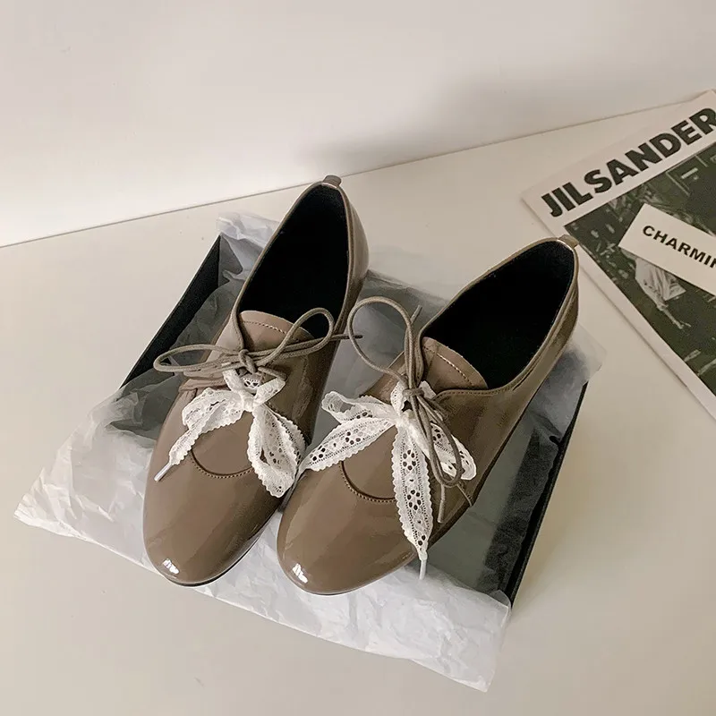MKKHOU Fashion Women's Shoes New High Quality Genuine Leather Double Color Lace Loafers Shoes Leather Shoes