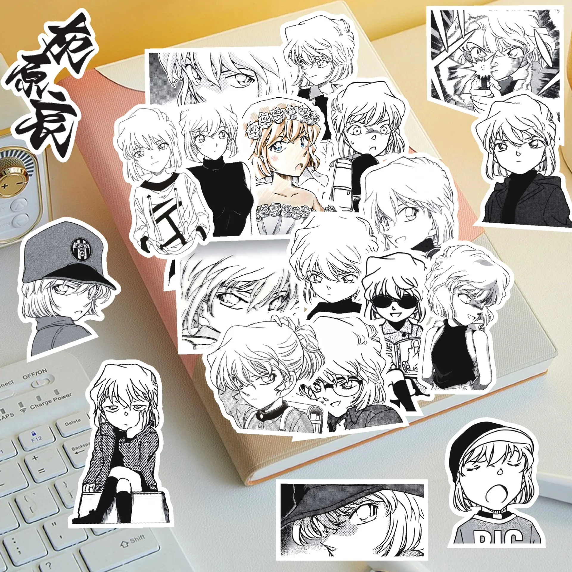 75 قطعة Ai Haibara واحدة أبيض وأسود يوم الكرتون المحقق كونان الطرفية الديكور دفتر اللوحي كتيب ملصقات