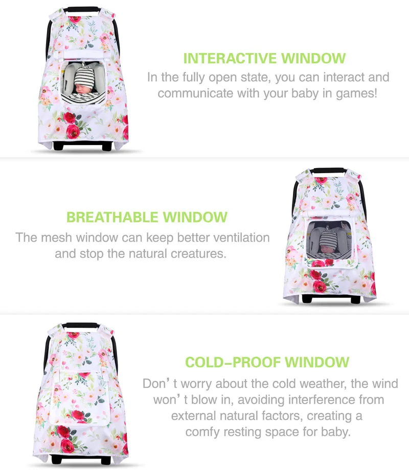 Funda de asiento de coche de bebé para niños y niñas con 2 capas de ventanas, cubierta de asiento de coche a prueba de viento de malla transpirable peek-a-boo