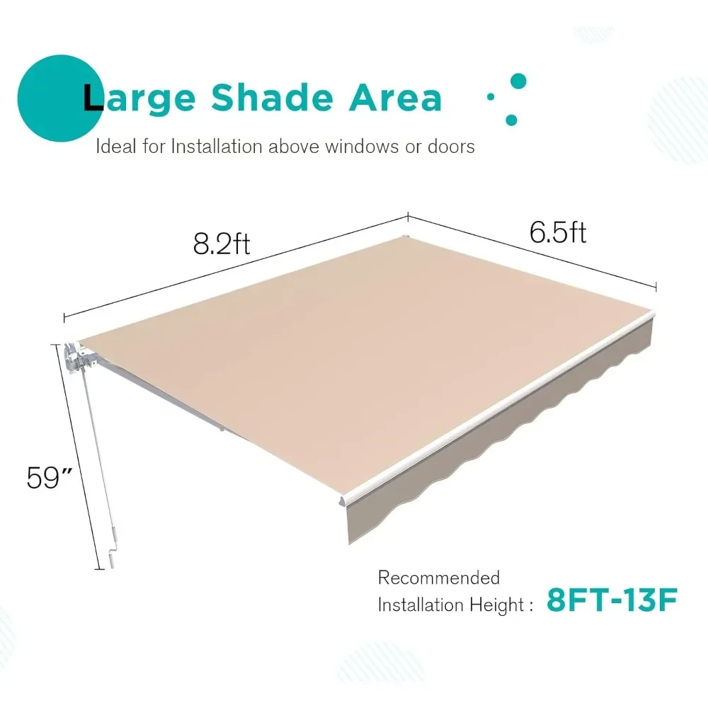 Retractable Awning Manual Crank Handle, Water and UV Resistant, Resistant, 30UV+ Solar Protection, Windproof 30mph, Awnings