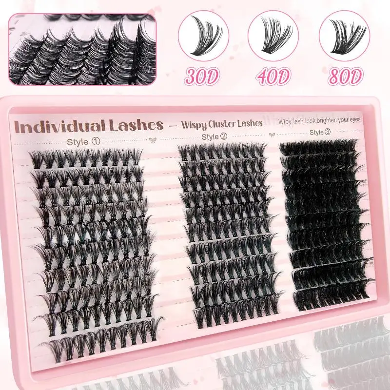 textureDIY Cluster Lash Extensions Kit D Curl 10-18MM Volume Eyelash Clusters Long Lasting Reusable for Beginners Makeup Parties