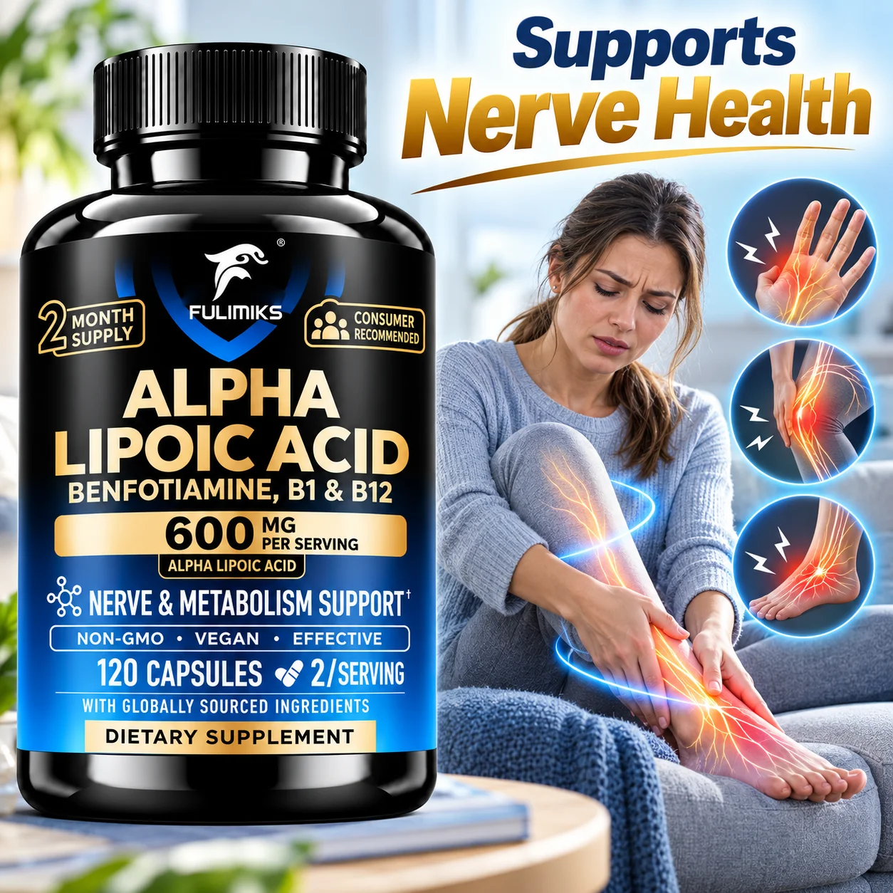Alpha Lipoic Acid Capsules, Promotes Nervous System Health, Blood Circulation, Cardiovascular Support, Brain Health