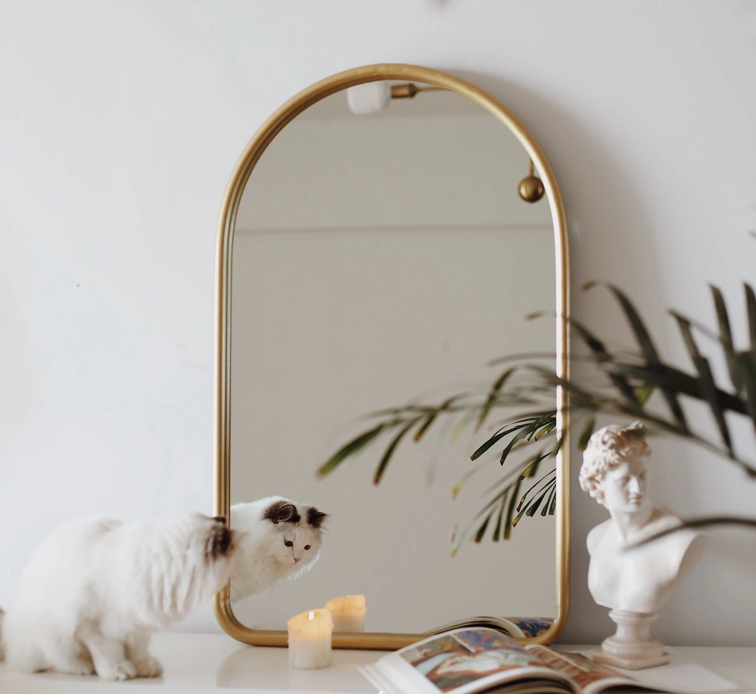 Nordic minimalist bathroom mirror wall with arch shaped dressing mirror, entrance decoration mirror