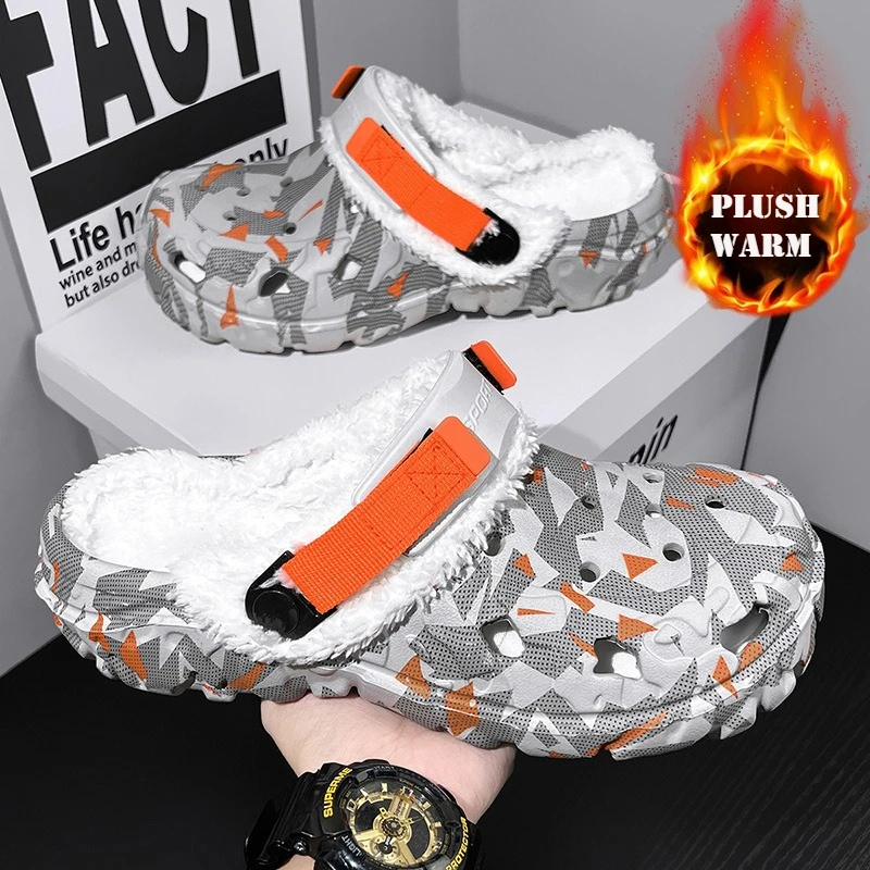 Mens Winter Slippers Comfortable Indoor Warm Women Slippers Summer Removable Sandals Men Casual Non Slip Plush Fur Clogs for Men