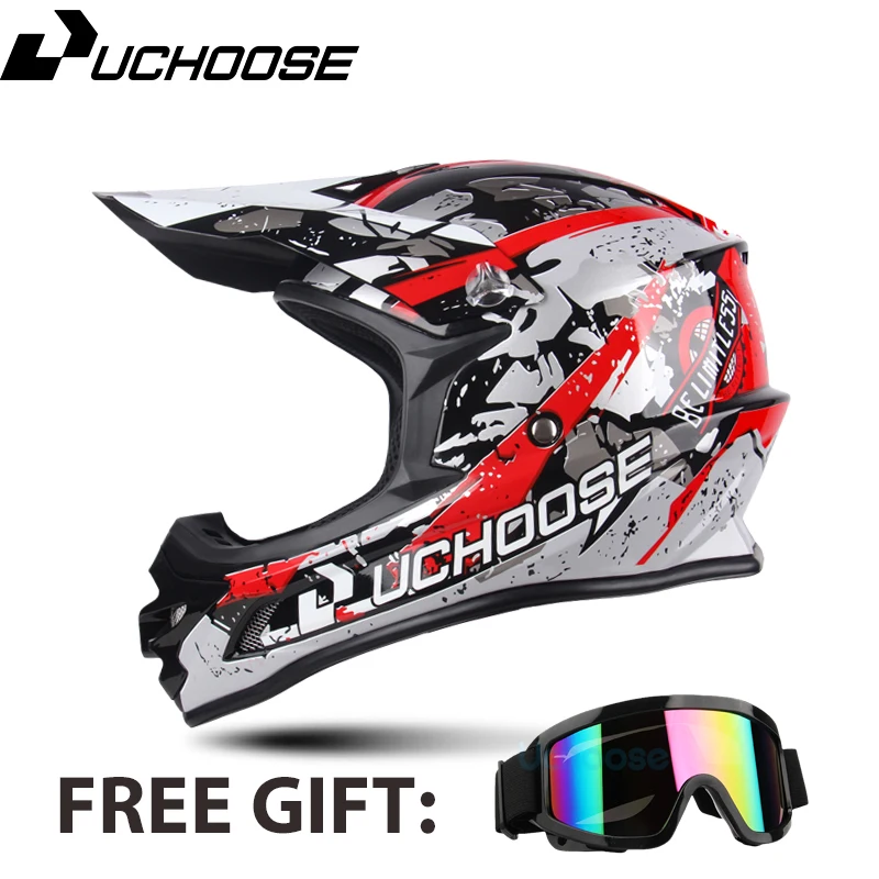 

UCHOOSE Motorcycle Helmet Professional Motocross Off Road Helm Children Off-road Gift Goggle