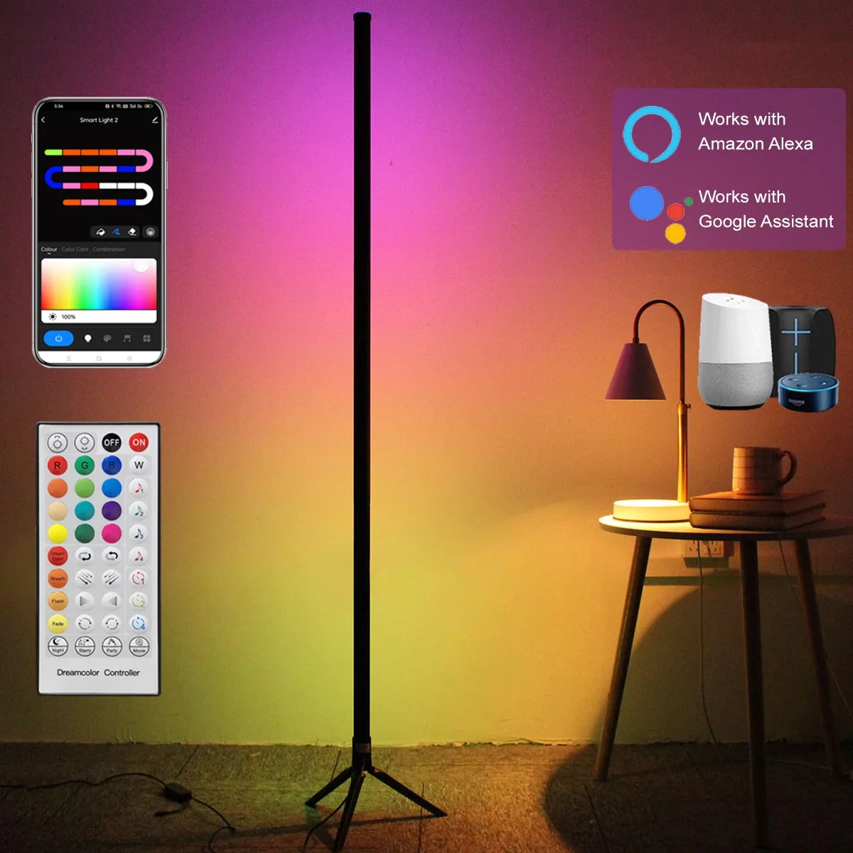 120cm Ściemnialna stojąca listwa świetlna LED Narożna lampa podłogowa Tuya Smart RGB do sypialni Gaming Salon Nordic Decor Mood Lighting