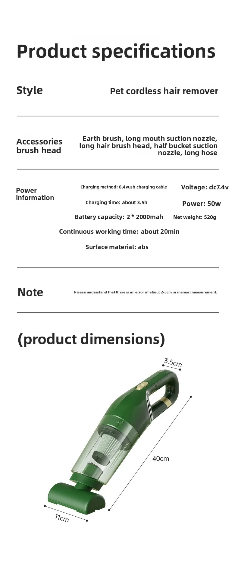Electric pet hair suction device, portable large suction pet cleaning supplies
