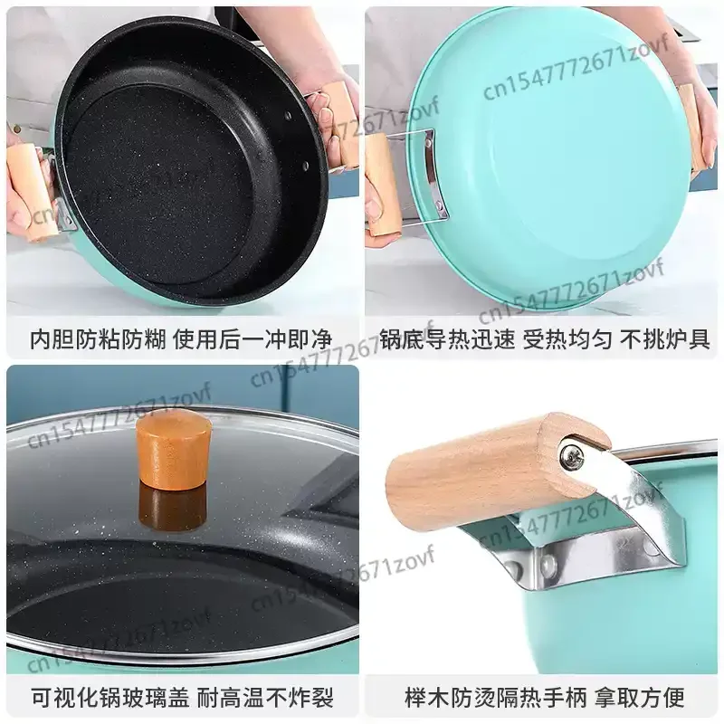 Stir-fry Pan Large Kitchen Soup Cooking Pot with Lid Easy to Clean Cooking Woks Induction Compatible Healthy Non Toxic Pan view 3
