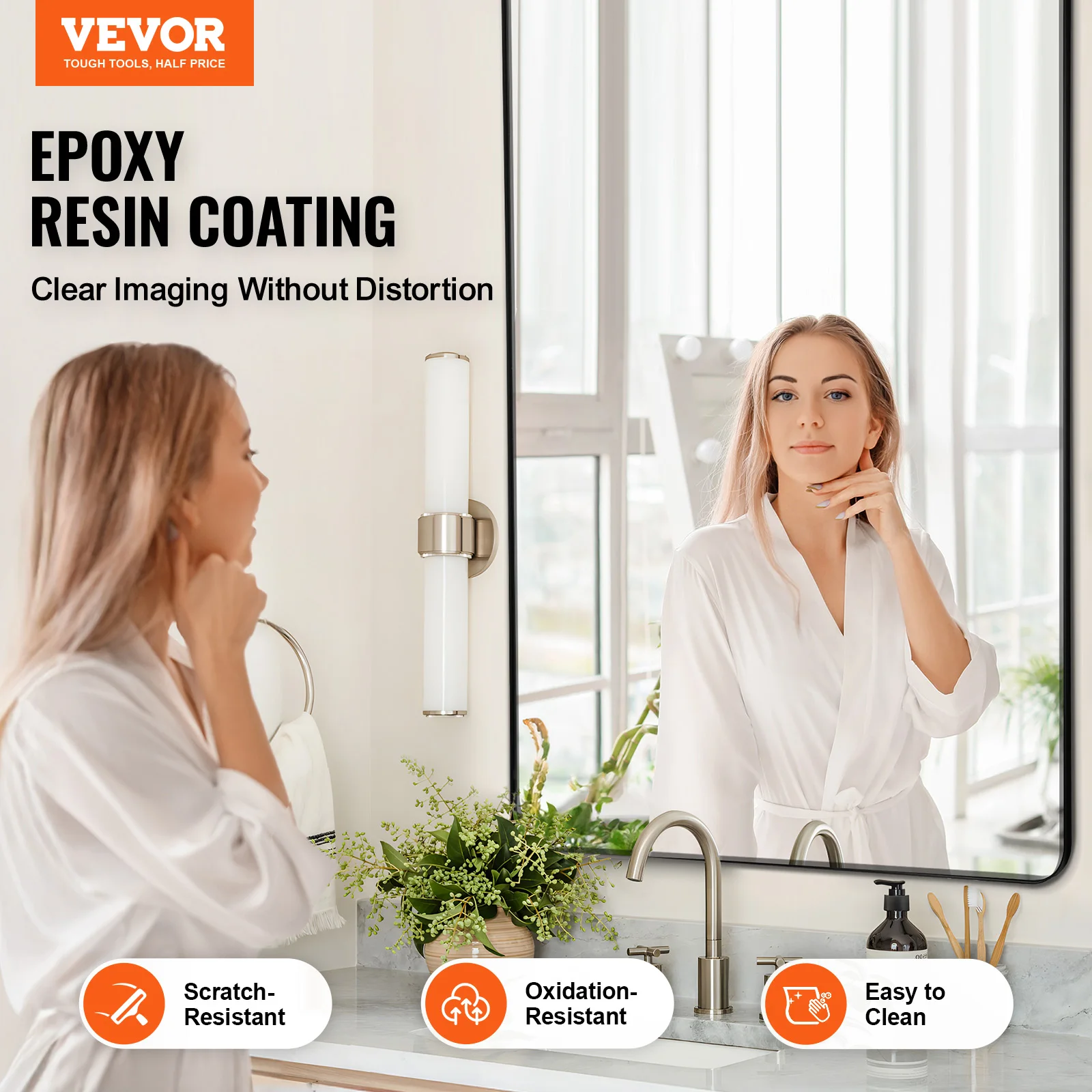 VEVOR Wall Mounted Makeup Mirror with Aluminium Alloy Frame &Explosion-Proof Film &Z-Shaped Bracket Fit for Bathroom/Living Room