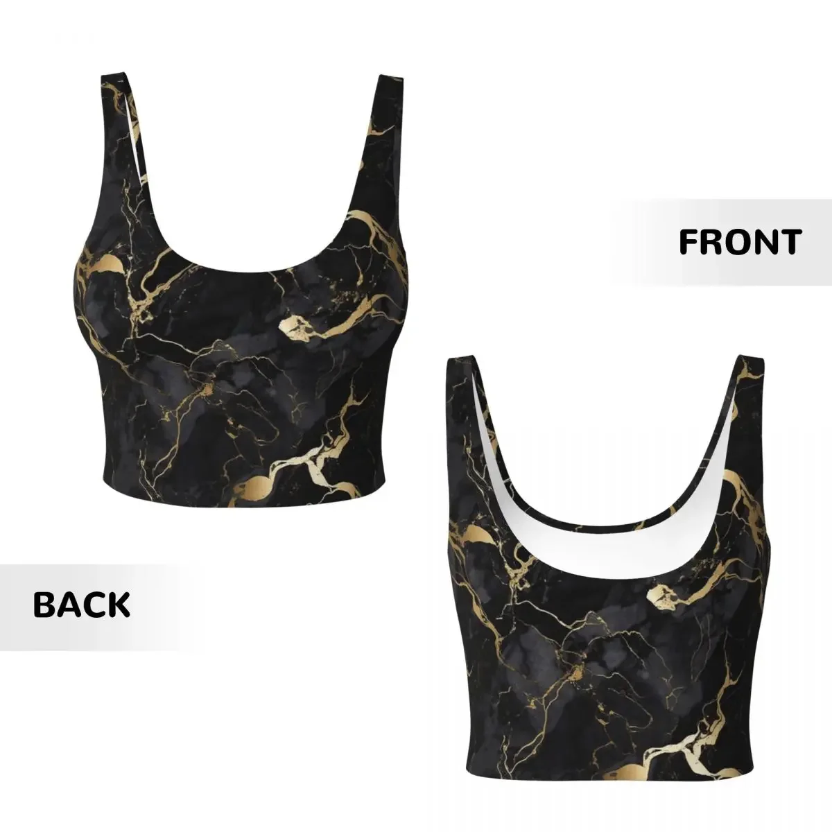 Custom Classic Black And Gold Marble Women Sports Vest Bra Gym Workout High Impact Yoga Crop Tank Tops