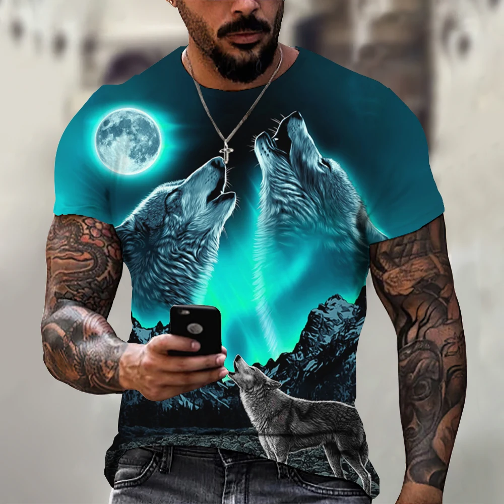 Camiseta de manga corta con estampado 3D de lobo para hombre, jersey de gran tamaño, ropa de calle a la moda, camisetas baratas, 2023