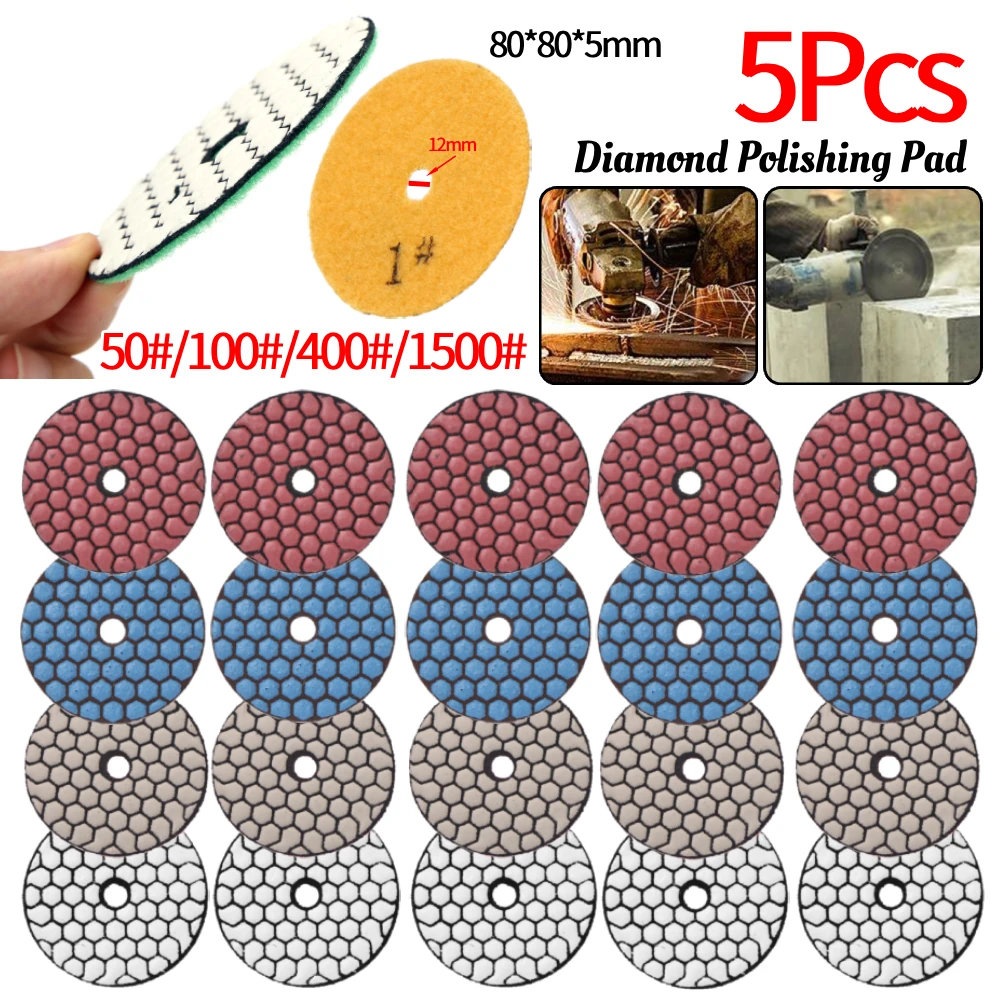 5個入り 3インチ 12mm ダイヤモンド研磨パッド 乾式使用 シャープで柔軟なサンディングディスク レジンボンド 花崗岩 大理石 石材研削用研磨材