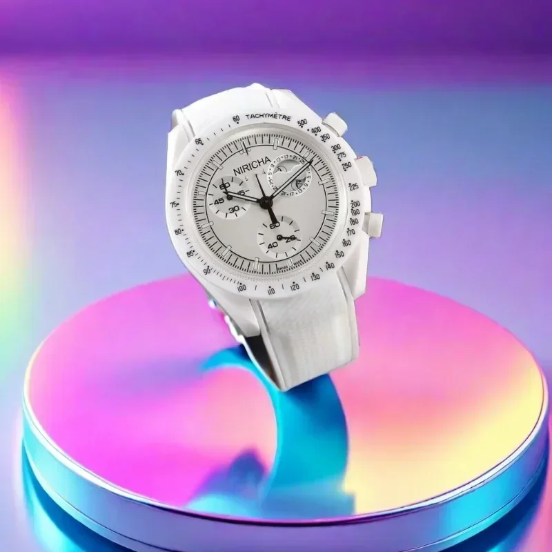 سواتش بلاك سنوبي ساعات ذات علامة تجارية فاخرة للرجال حافظة بلاستيكية فاخرة كرونوغراف ساعة قمر استكشاف كوكب AAA + ساعات #1