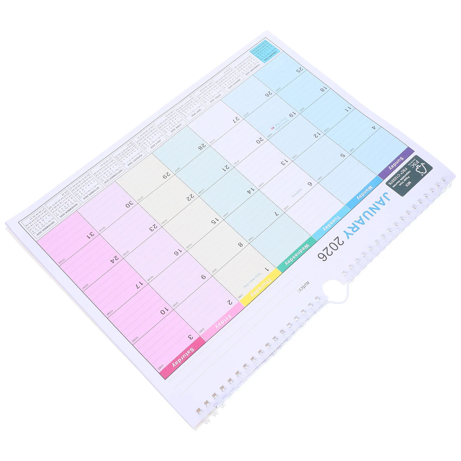 

18-месячный настенный подвесной горизонтальный планировщик на 2026-2027 для офиса, школы, семьи, органайзер для ежедневного расписания, бумага в спиральном переплете