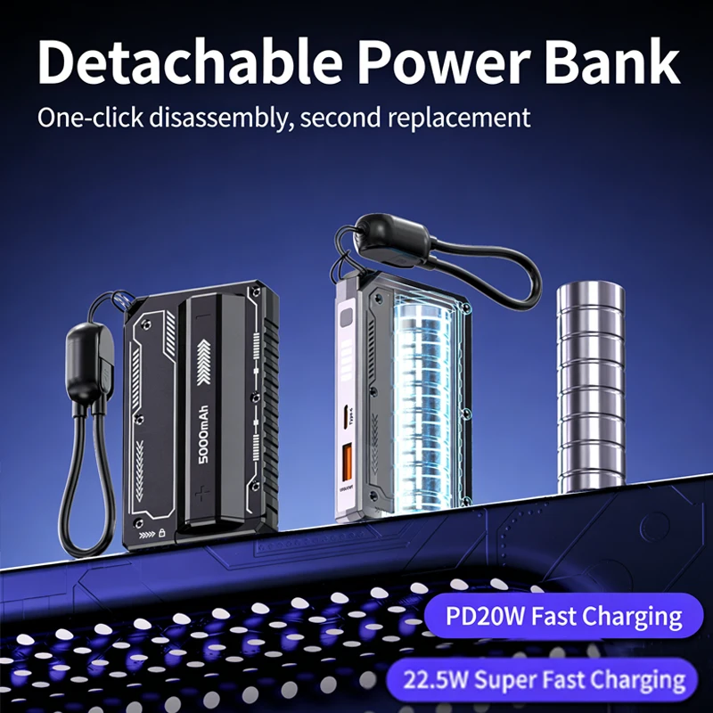 

Портативный съемный аккумулятор с быстрой зарядкой, 5000 мАч, самопроводной мобильный аккумулятор для iPhone 17 16 15 14 Air Samsung