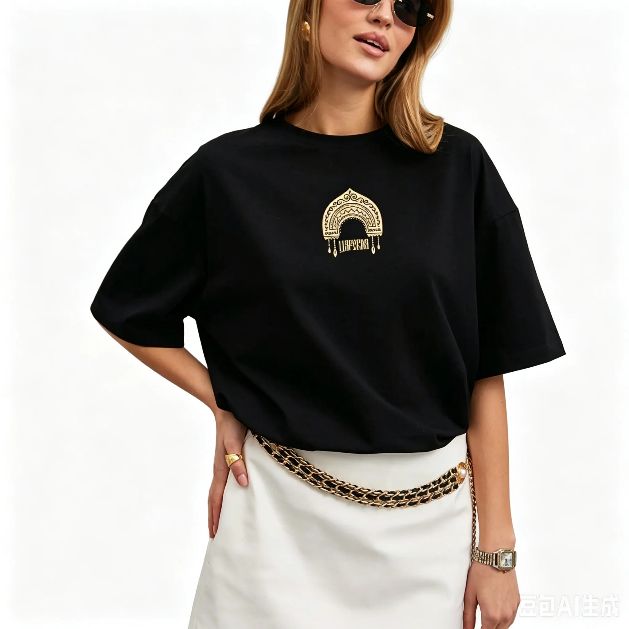 Vintage Russian Church Arch Cyrillic Tiny Chest Print Oversized Black 100% Cotton Minimal T Shirt Elegant Minimal Casual Tee Top