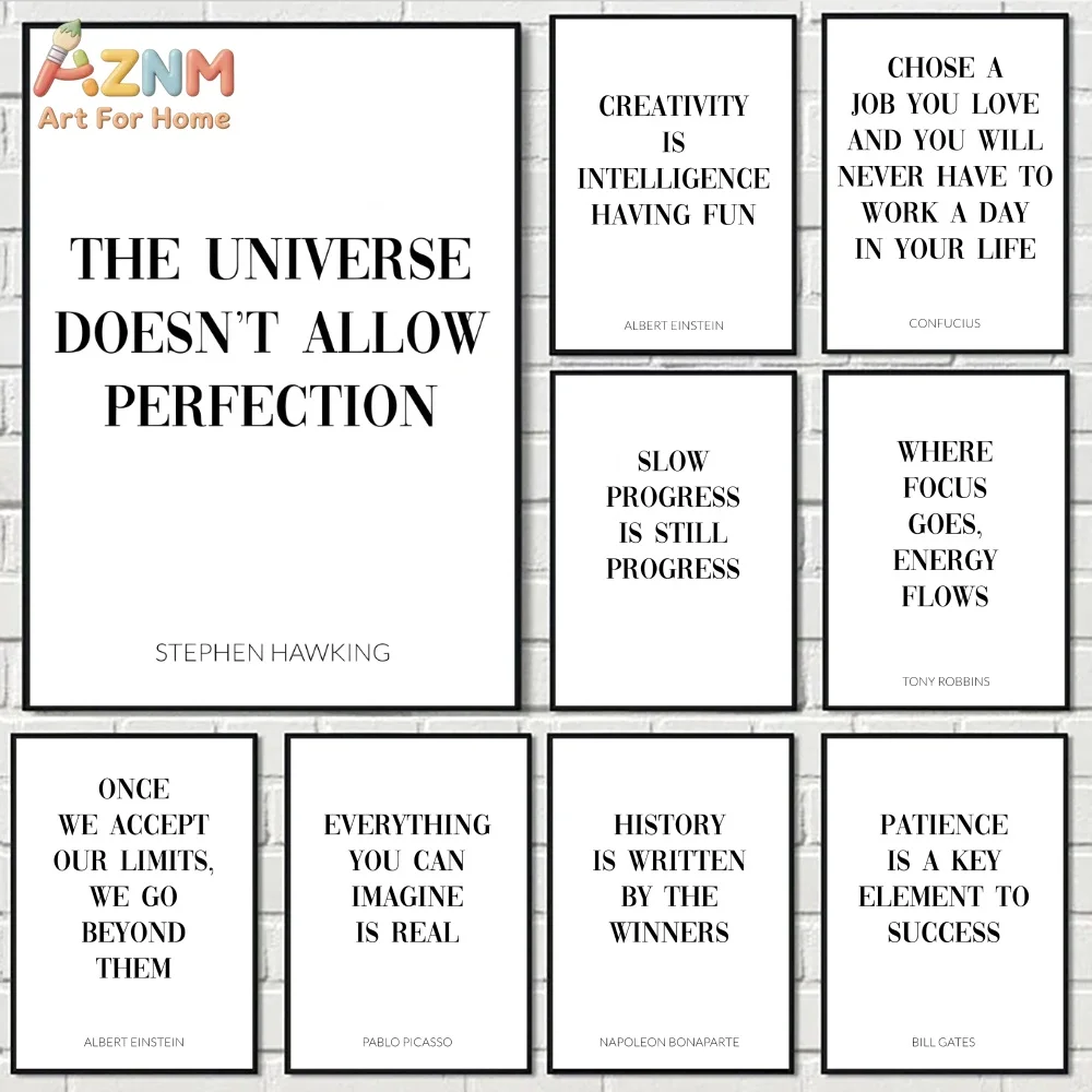AZNM Famous Inspirational Quote Canvas Wall Art Minimalist Black White Typography Poster Office Study Unframed Decor Print