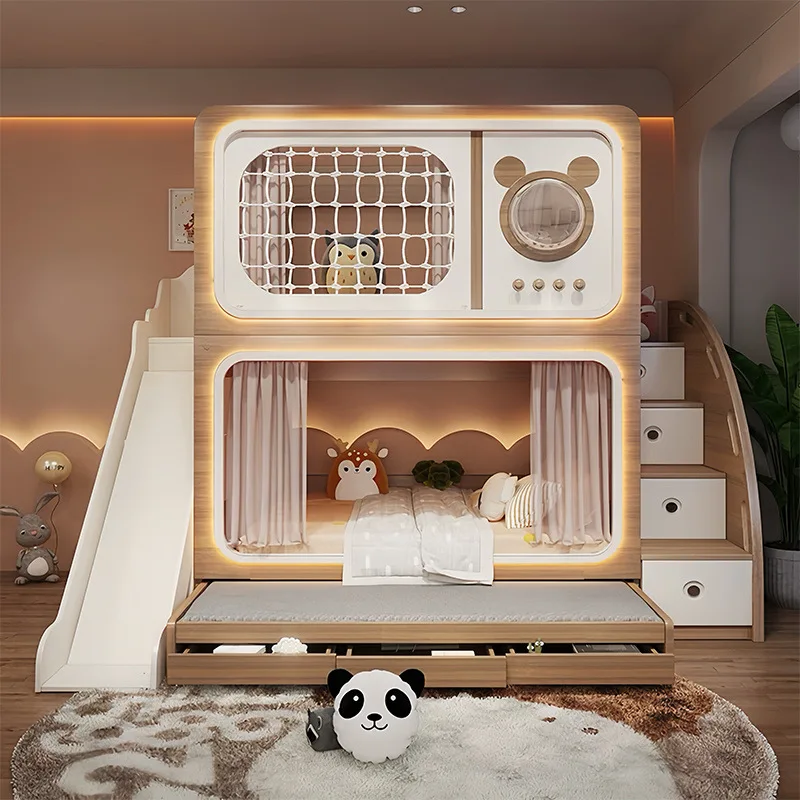 Log color children's bed Mother  High and low  Bunk bed Small apartment two-layer  Mother and child be