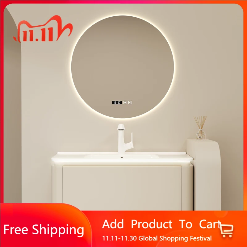 

Cream Wind Bathroom Cabinet Solid Wood Integrated Wash Basin Bathroom Cabinet Combination Minimalist Badschrank Furniture