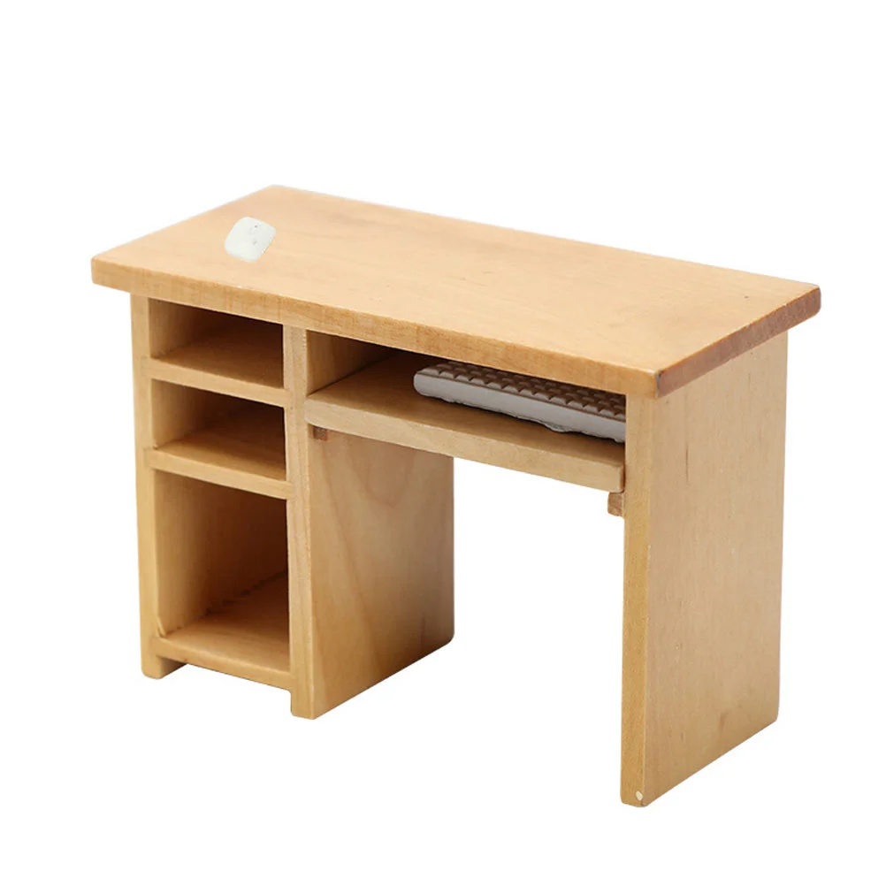 Miniature Computer Desk Set Model Wooden Mini Furniture Mini House Decoration Miniature Computer Desk Model