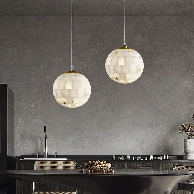 Natural Cloud Stone Pendant Lamp Copper Ball Ceiling Light for Bedroom Restaurant Study Bar Home Decoration Fixture