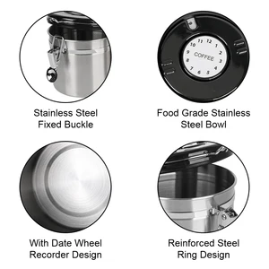 스테인레스 스틸 에너지 뚜껑 보존 신선도 보관 캐니스터 커피 용기 커피 원두를위한 CO2 밸브 프리미엄이 포함 된 커피 컨테이너 8 최고의 판매 캐니스터 - №2