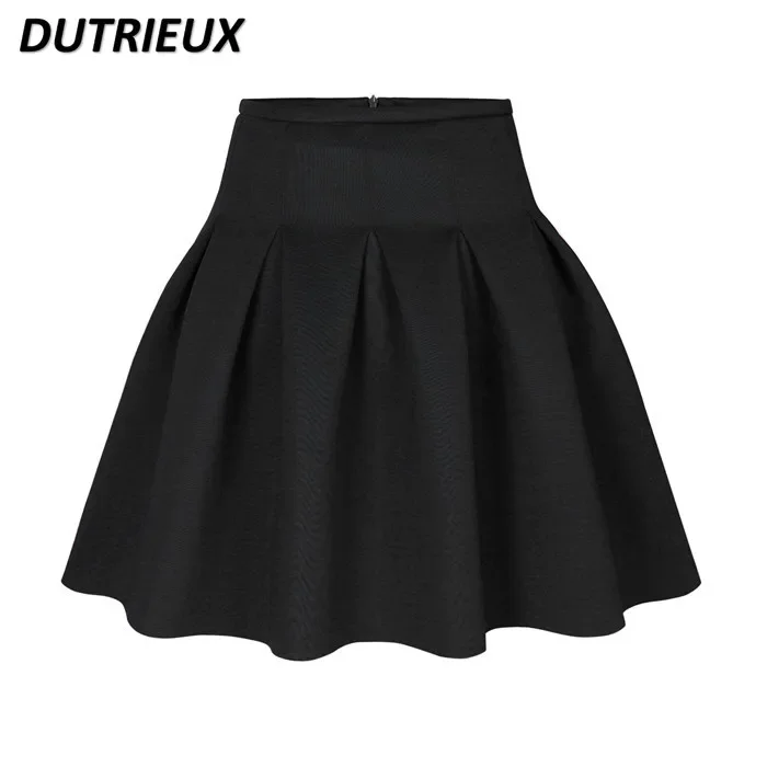 2024 Autumn Winter Korean Style High Waist Slim Base Short Pleated Skirt for Women's Black Skirt Girls Cotton Lolita Pettiskirt