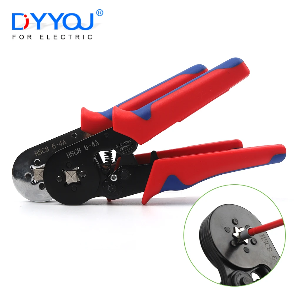 Crimping tool HSC8 6-4 0.25-10mm for ferrule tubular terminals ² 23-7AWG Ferrule Crimping Clamp Set Wire Head Electrician Tools