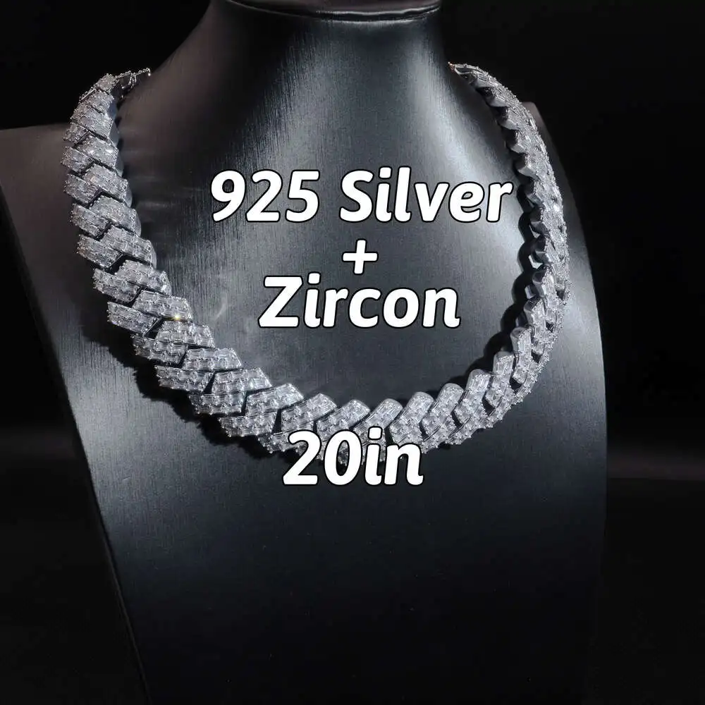 20mm Sell Hiphop Fine Jewelry Necklaces 925 Sterling Silver Necklace Zircon Europe and the United States Popular