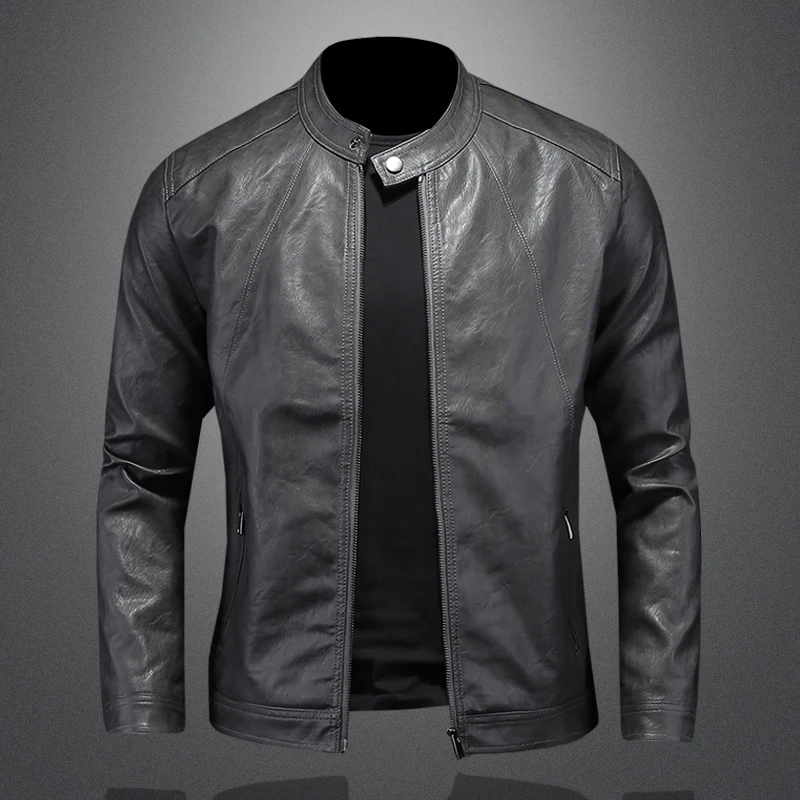 

2024 autumn and winter new men's standing collar zipper motorcycle leather jacket, high-quality slim fit leather jacket