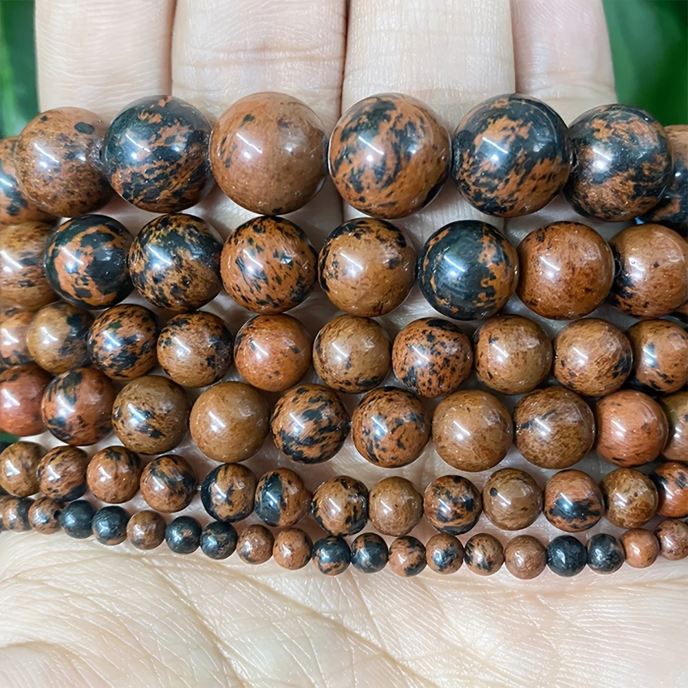 Natural Stone Gold Swan Jasper Beads Round Loose Mahogany Obsidian for Jewelry Making DIY Bracelet Necklace Supplies 4/6/8/10mm