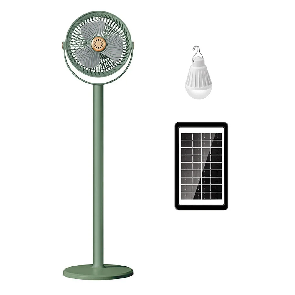 Portable Solar Powered Standing Fan With 5 Speeds 4000mAh Battery And Built-in LED Light For Outdoor Home Office