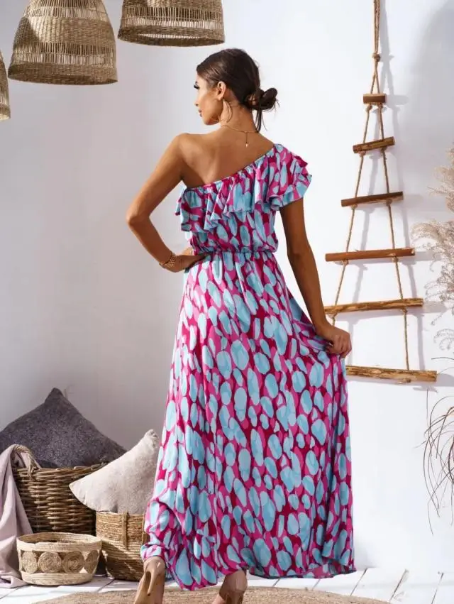 Maxi abito allentato da donna primavera estate con spalle scoperte tunica senza maniche abito Slim elasticizzato con stampa floreale abito lungo Boho da festa