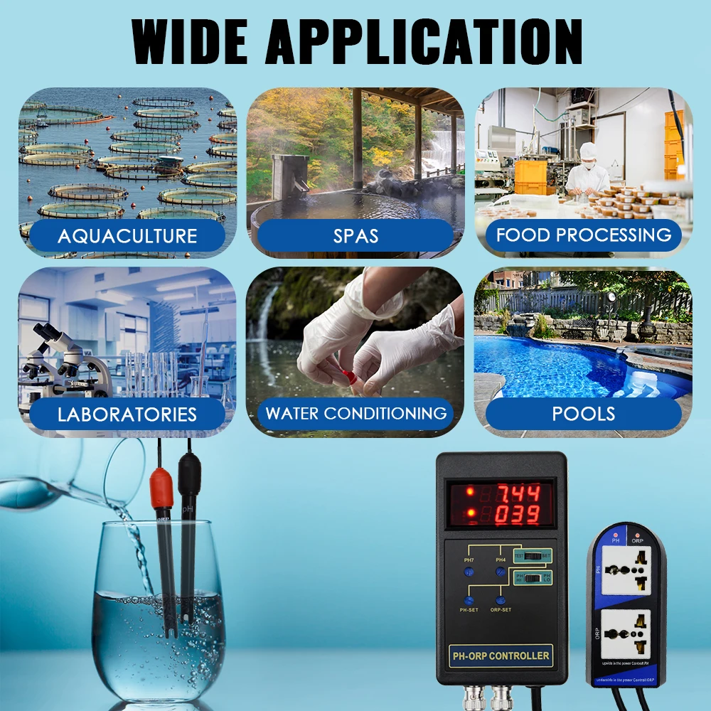 2 in 1 Digital pH ORP Redox Controller Separate Relays Replaceable Electrode BNC Type Probe Water Quality Monitor Tester