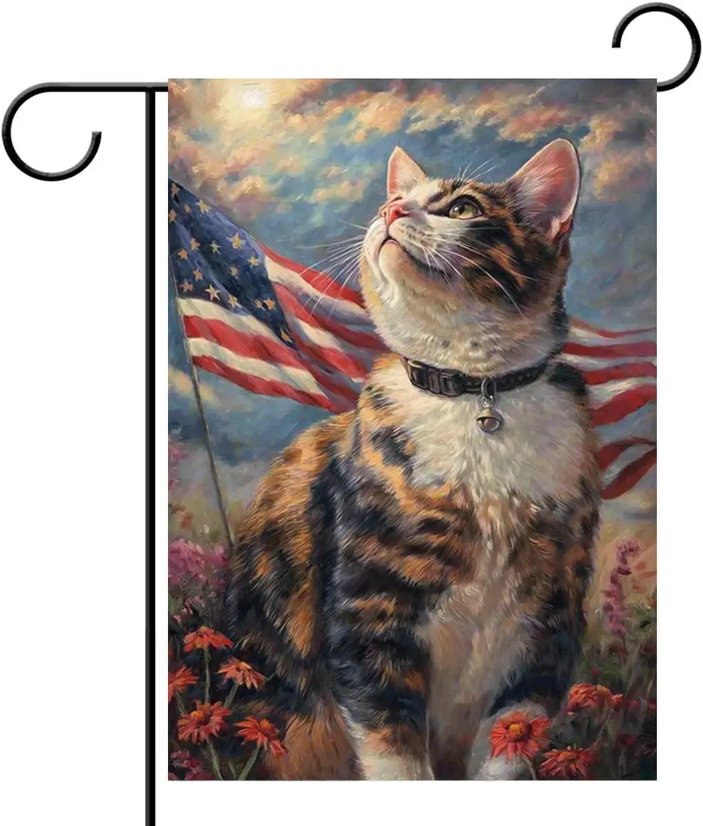 Cute Cat Garden Flags Double Sided Yard Flags Cat Garden Flags 12x18 inch for Yard Outdoor Decor