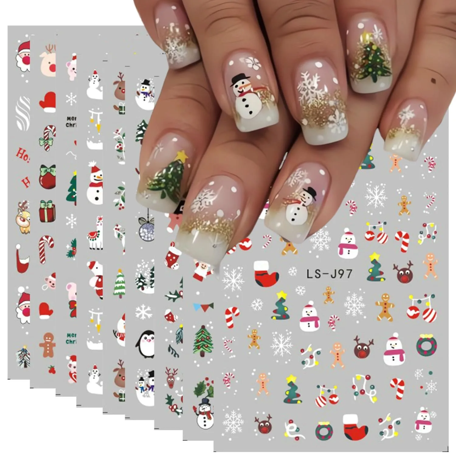 9 Stück Cartoon-Winter-Weihnachts-Nagelaufkleber, einfach für DIY-Nageldekoration, Geschenke, Party- und Hochzeits-Make-up-Styling geeignet