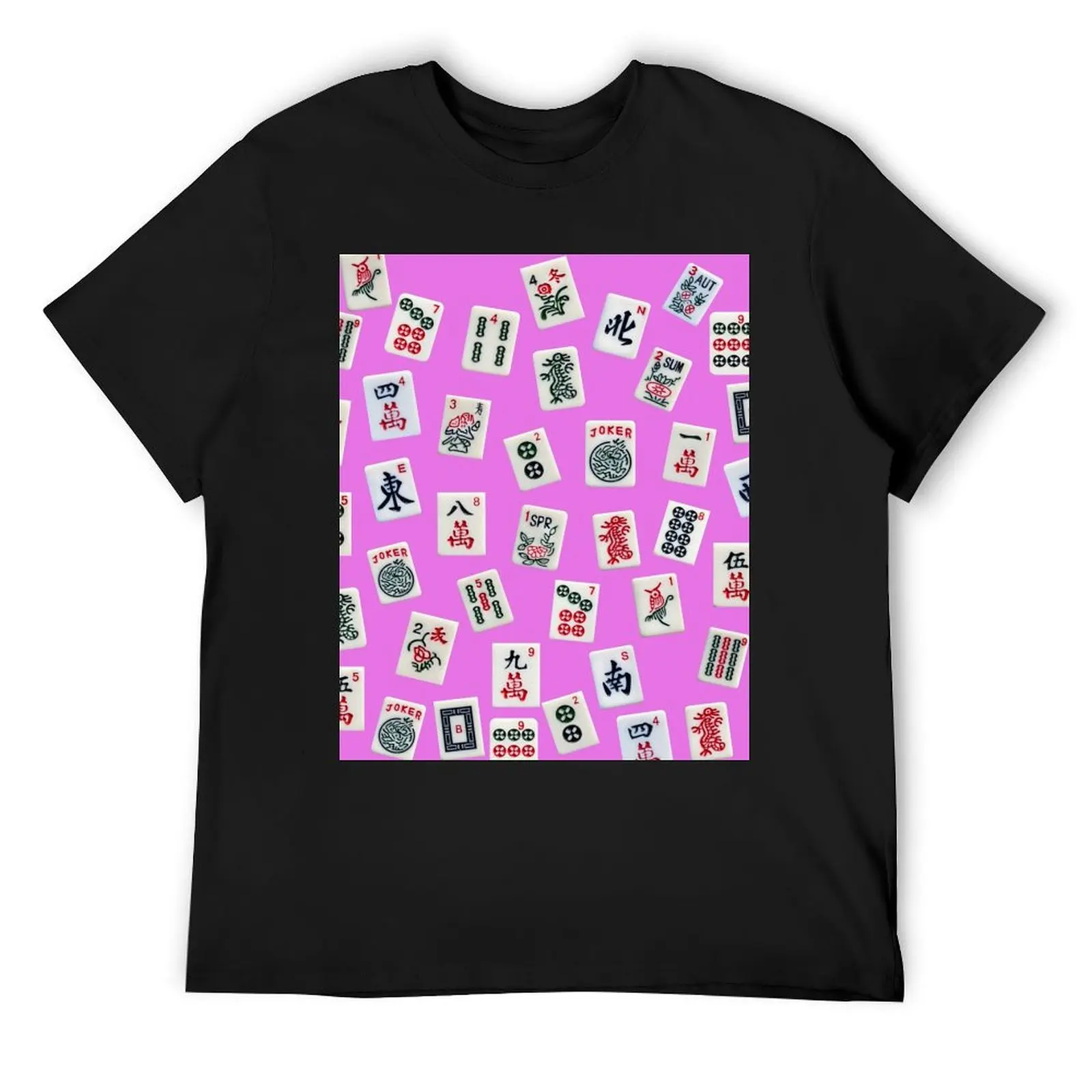 Mahjongg game tiles design on pink color T-Shirt graphic t shirt vintage quick drying mens graphic t-shirts anime