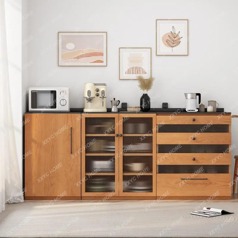 

L solid wood dining side home living room rock slab cabinet dining room simple wall storage locker